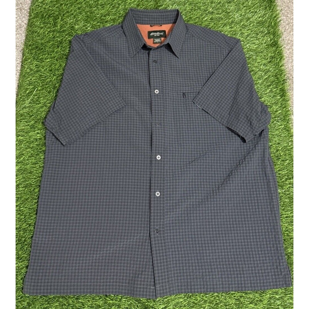 Eddie Bauer Outdoor Outfitter  Plaid Grey Polyester Nylon Size L Extra Button‎